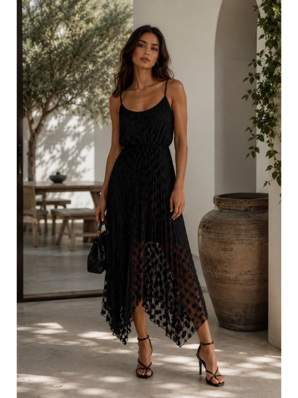 All Saints Leia Dott Dress Black Asymmetrical Midi Size Medium New